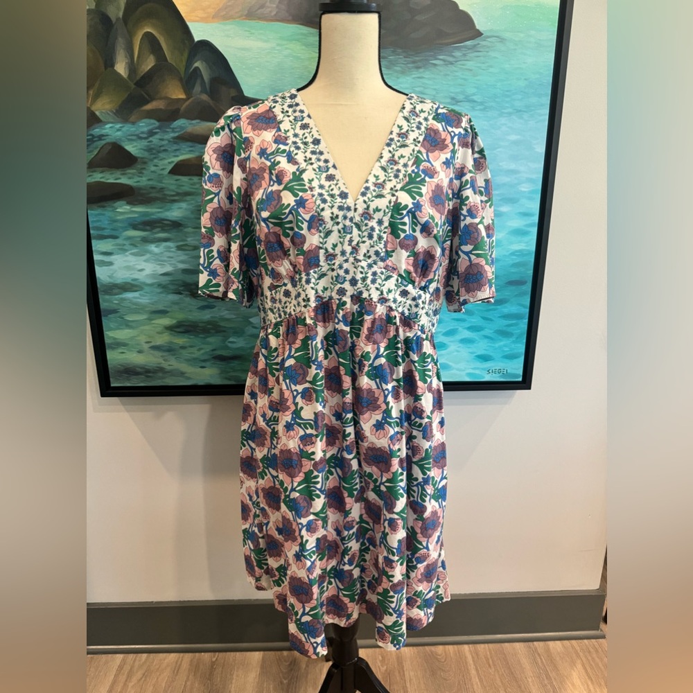 Boden Contrast Print V Neck Dress Size 12 - Picture 3 of 12
